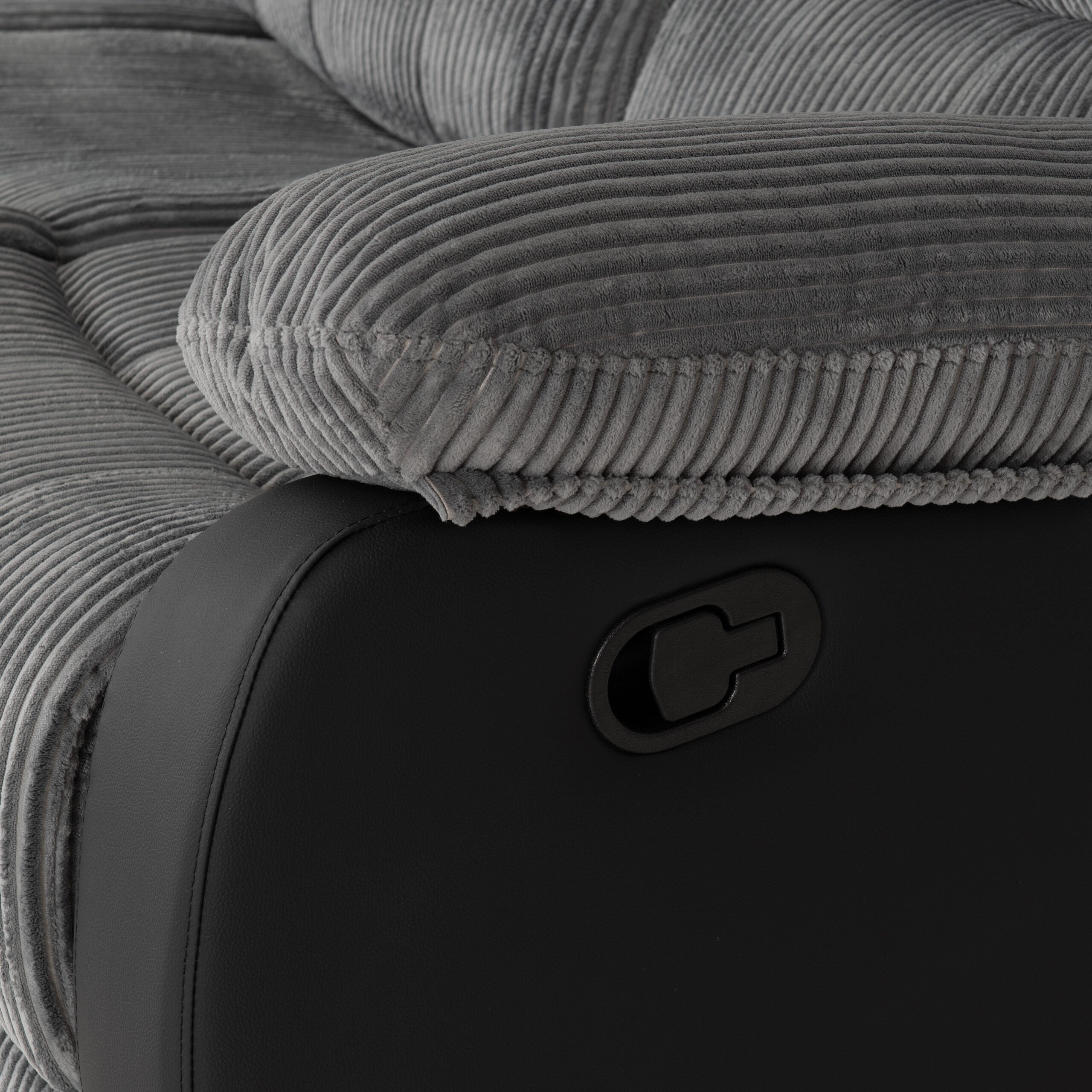 Roma 3+2 Recliner Suite Grey Cord Fabric/Black Faux Leather