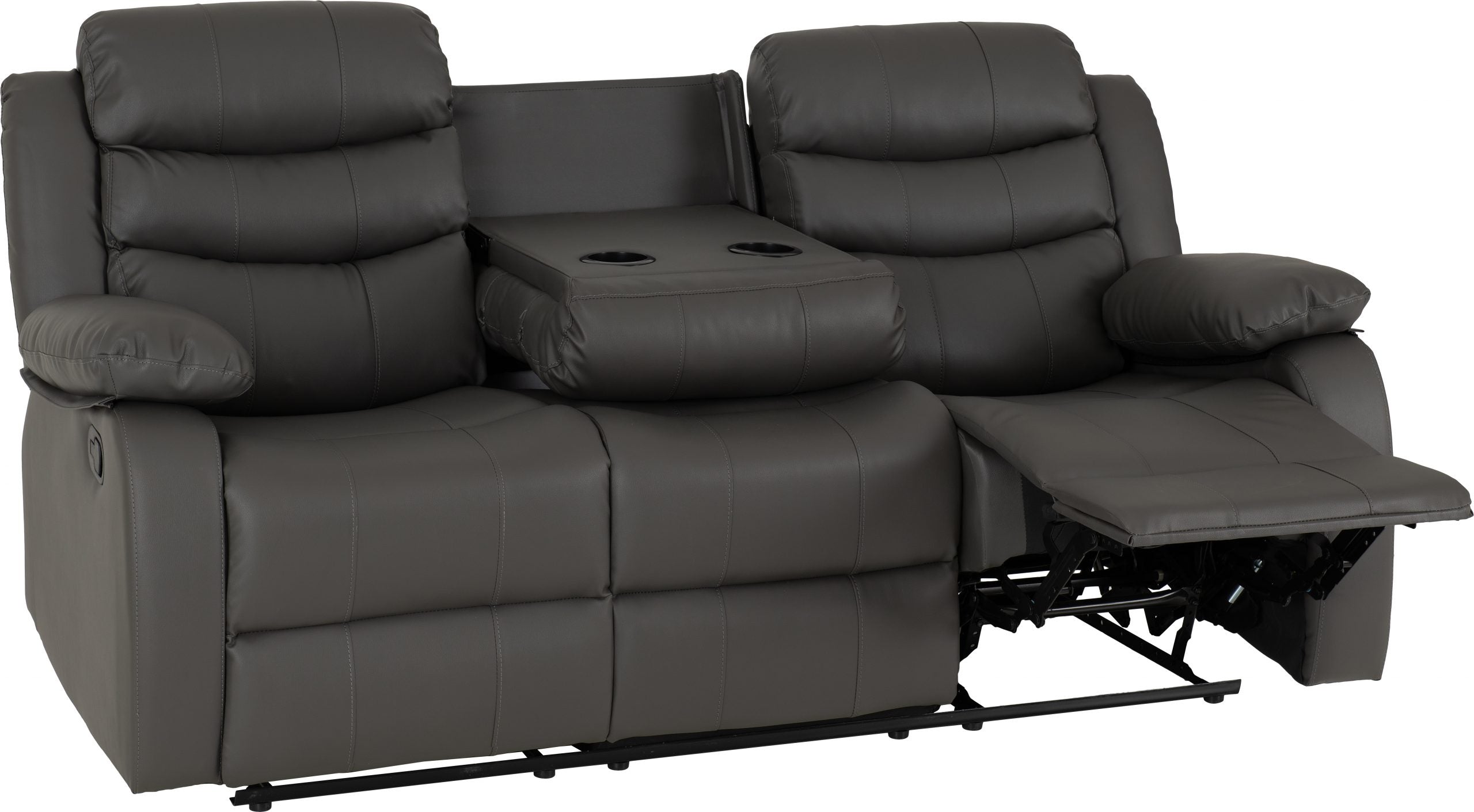 Roma 3 Seater Recliner Sofa Grey Faux Leather - image 3