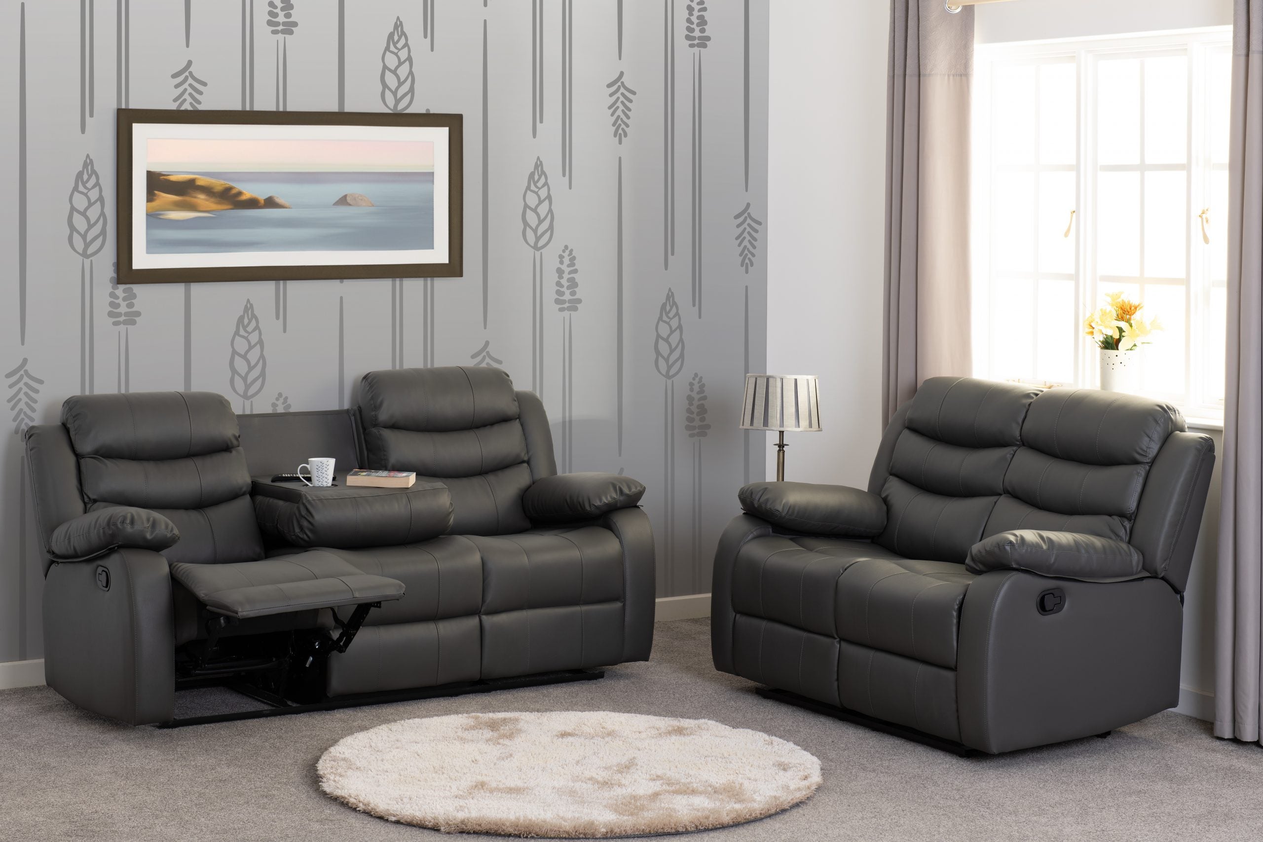 Roma 3+2 Recliner Suite Grey Faux Leather - image 3