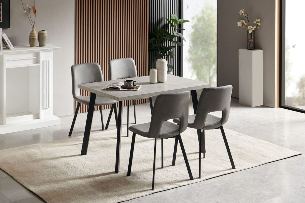Ranger Dining Set – Grey Melamine Table with Black Legs