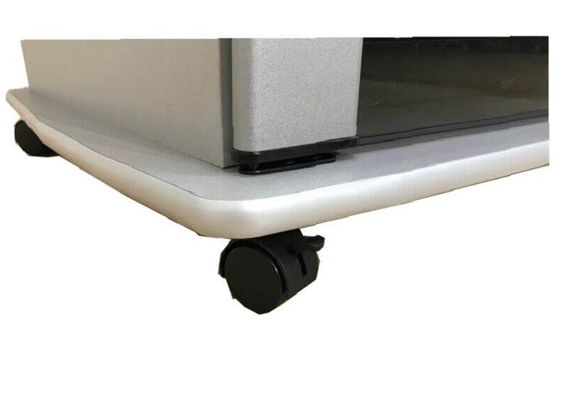 S36M Silver Glass TV Stand with Lockable Castor Wheels
