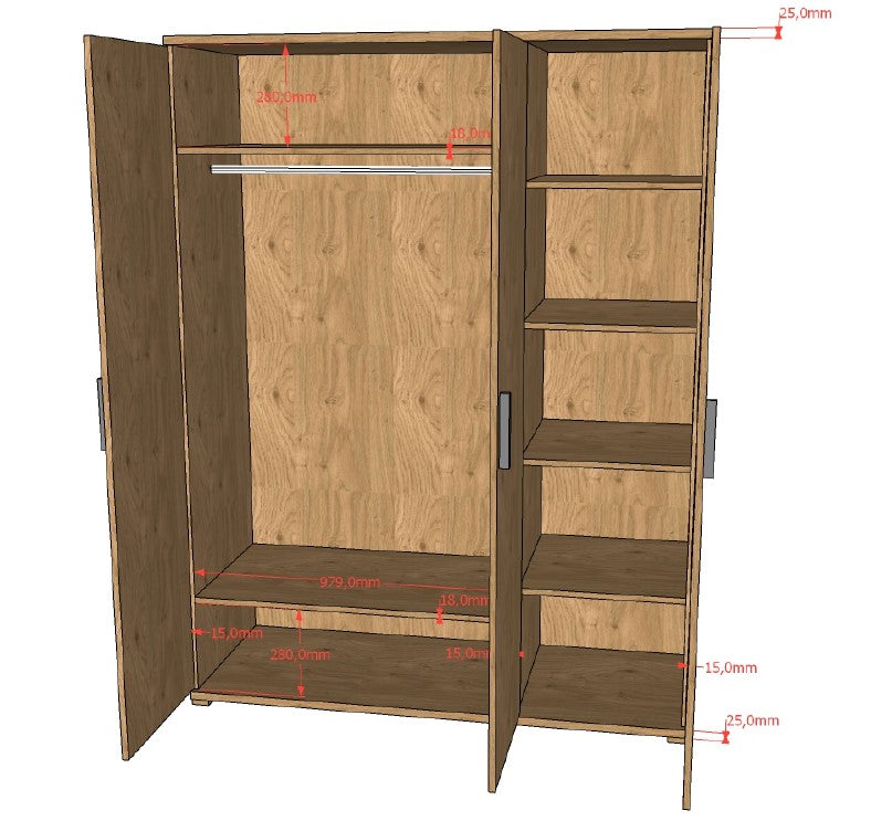 Sam 3 Door Wardrobe Oak