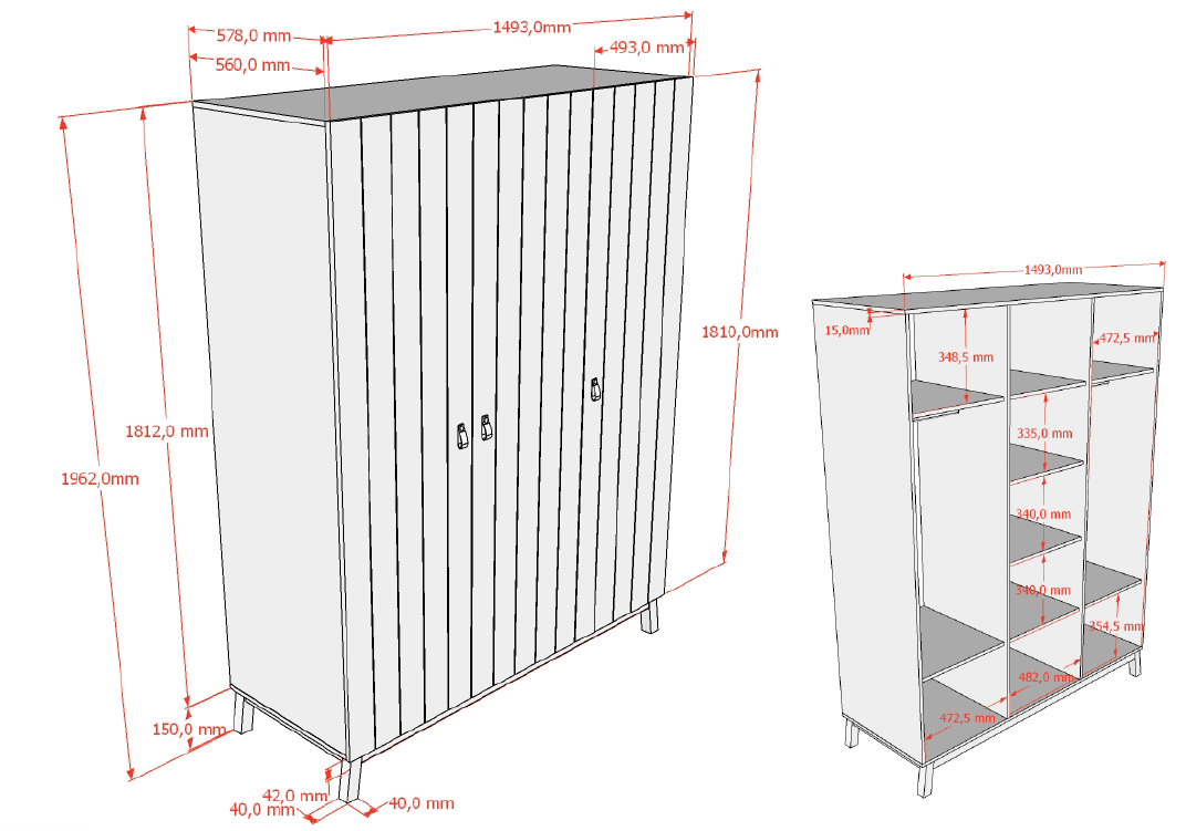 Sezane 3 Door Wardrobe Clay/Walnut