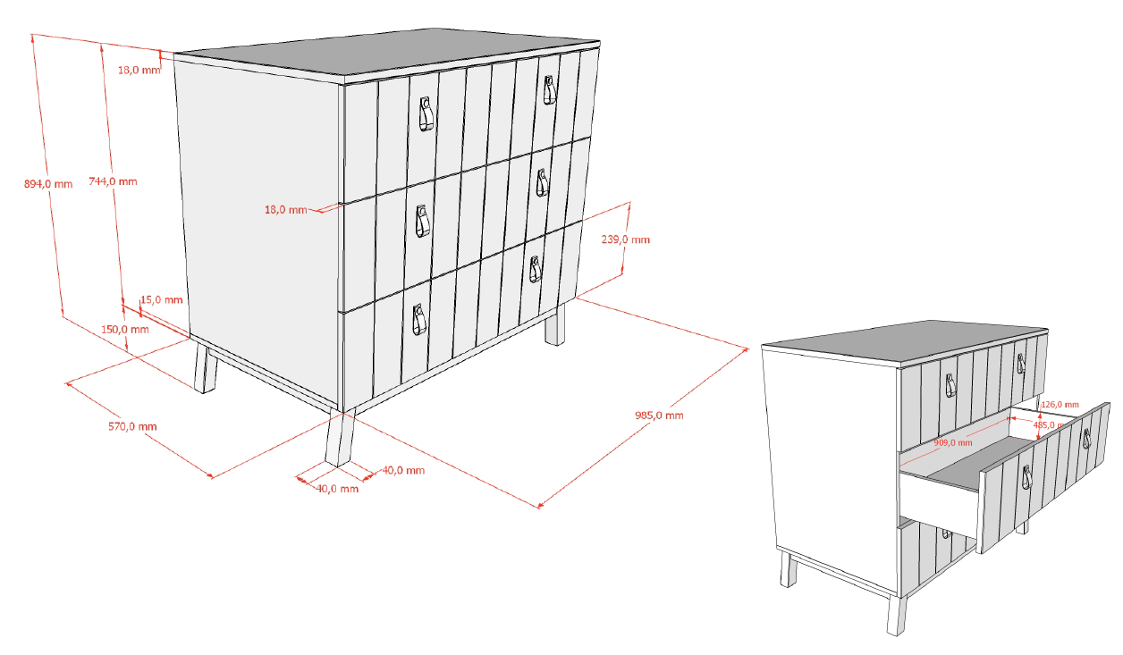 Sezane Chest Of 3 Drawers Clay/Walnut