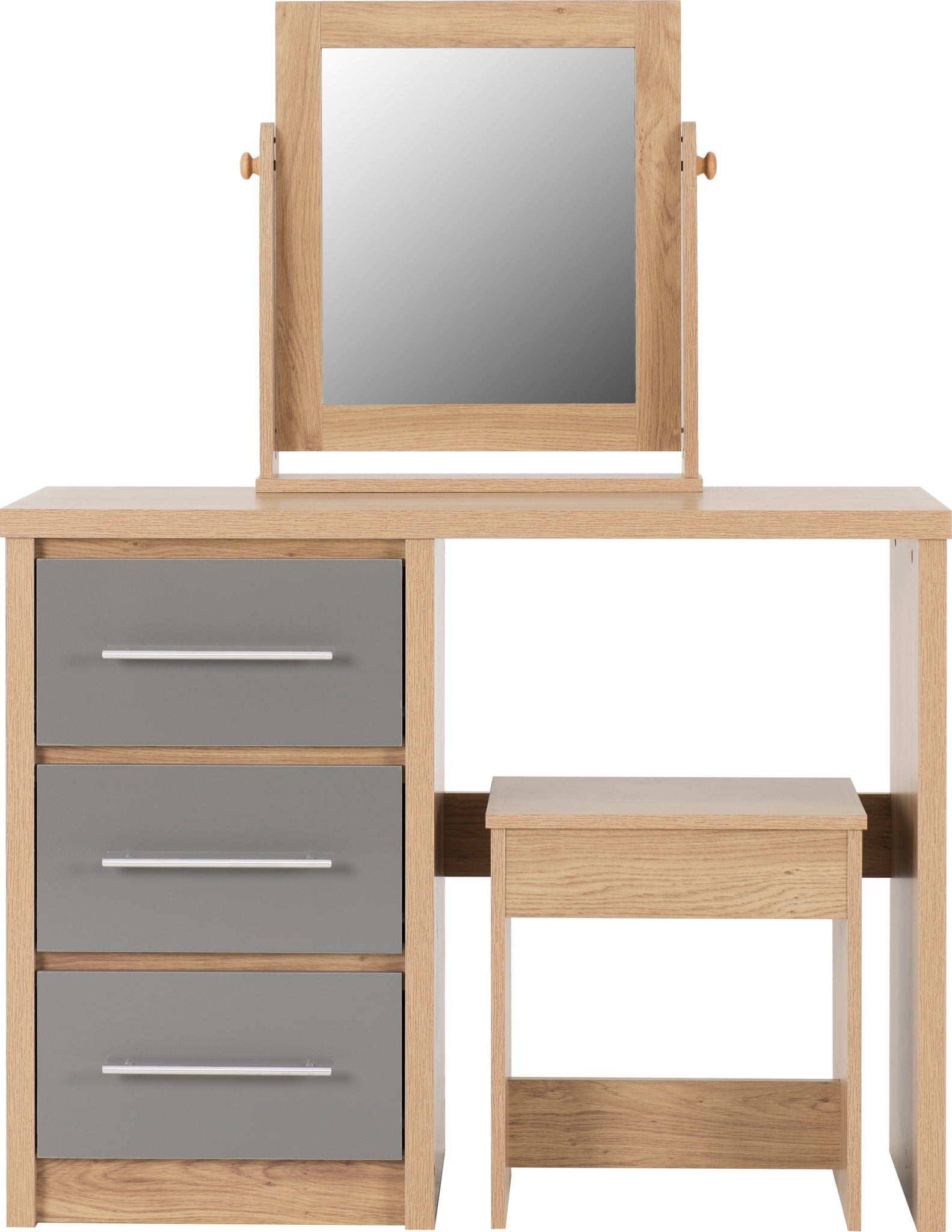 Seville 3 Drawer Dressing Table Set Grey High Gloss/Light Oak Effect Veneer