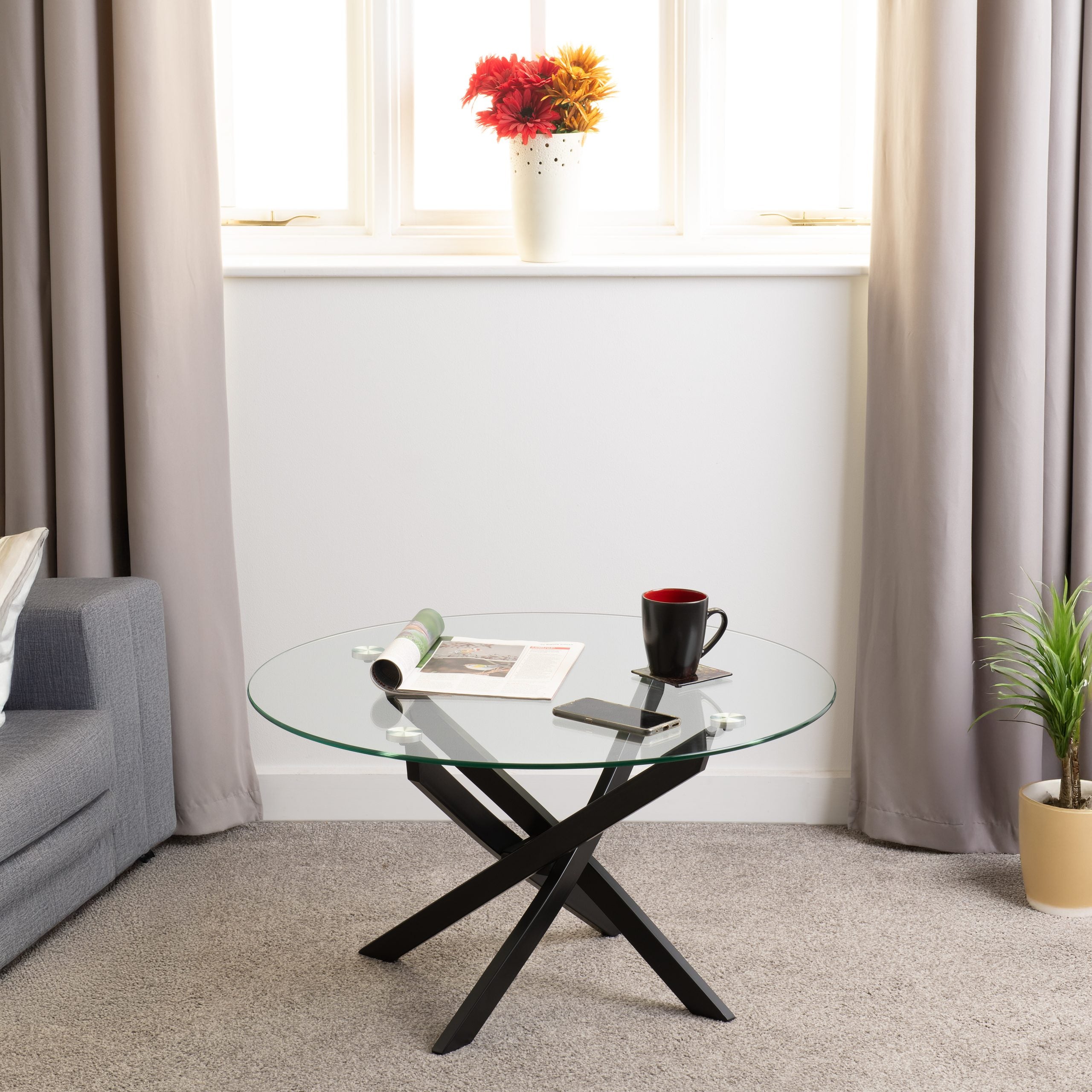 Sheldon Round Coffee Table Clear Glass/Black