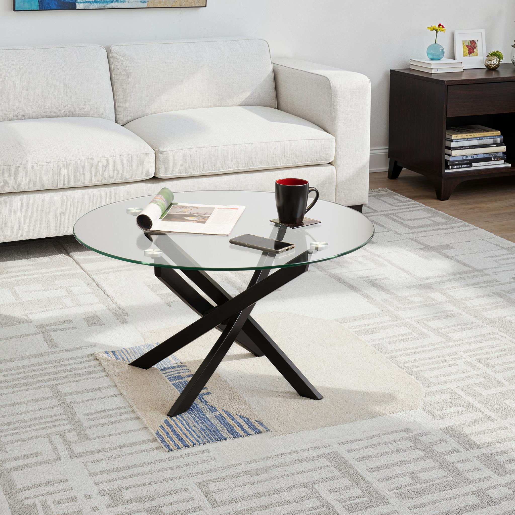 Sheldon Round Coffee Table Clear Glass/Black