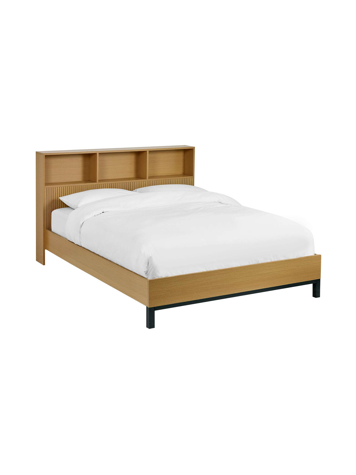 Sia Bookcase Headboard Bed - Light Oak Effect, Double