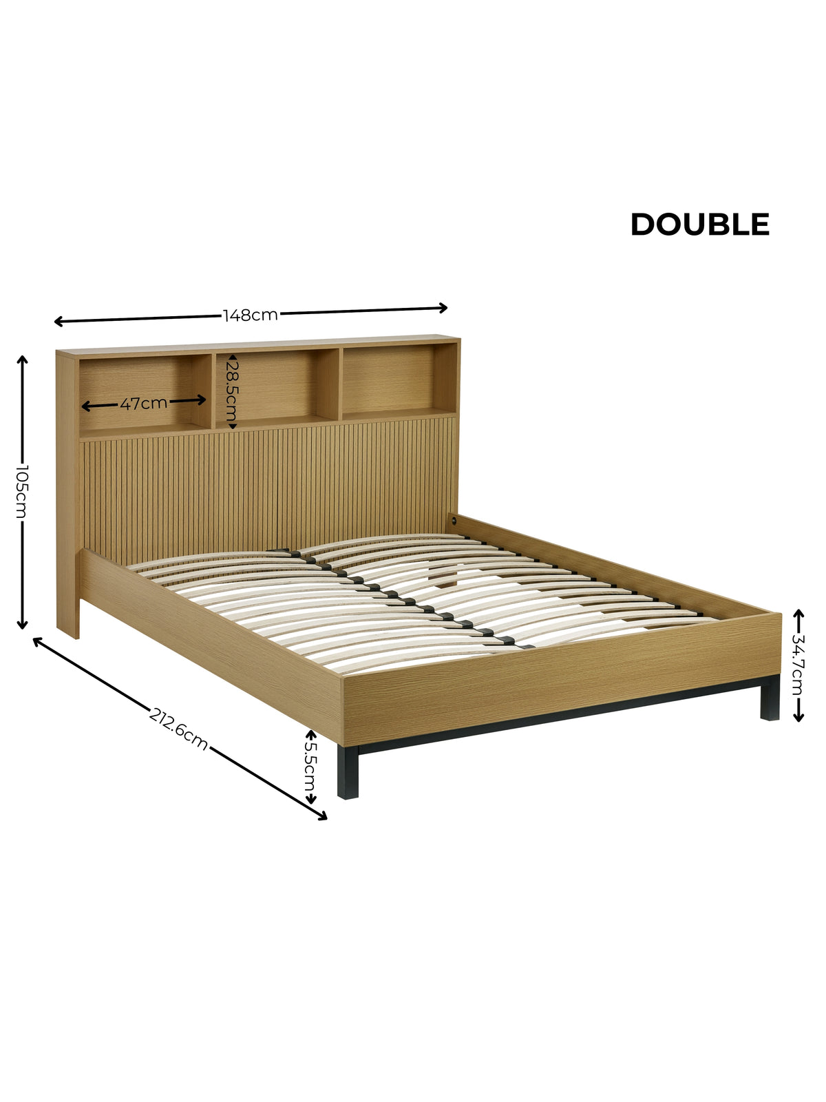 Sia Bookcase Headboard Bed - Light Oak Effect, Double