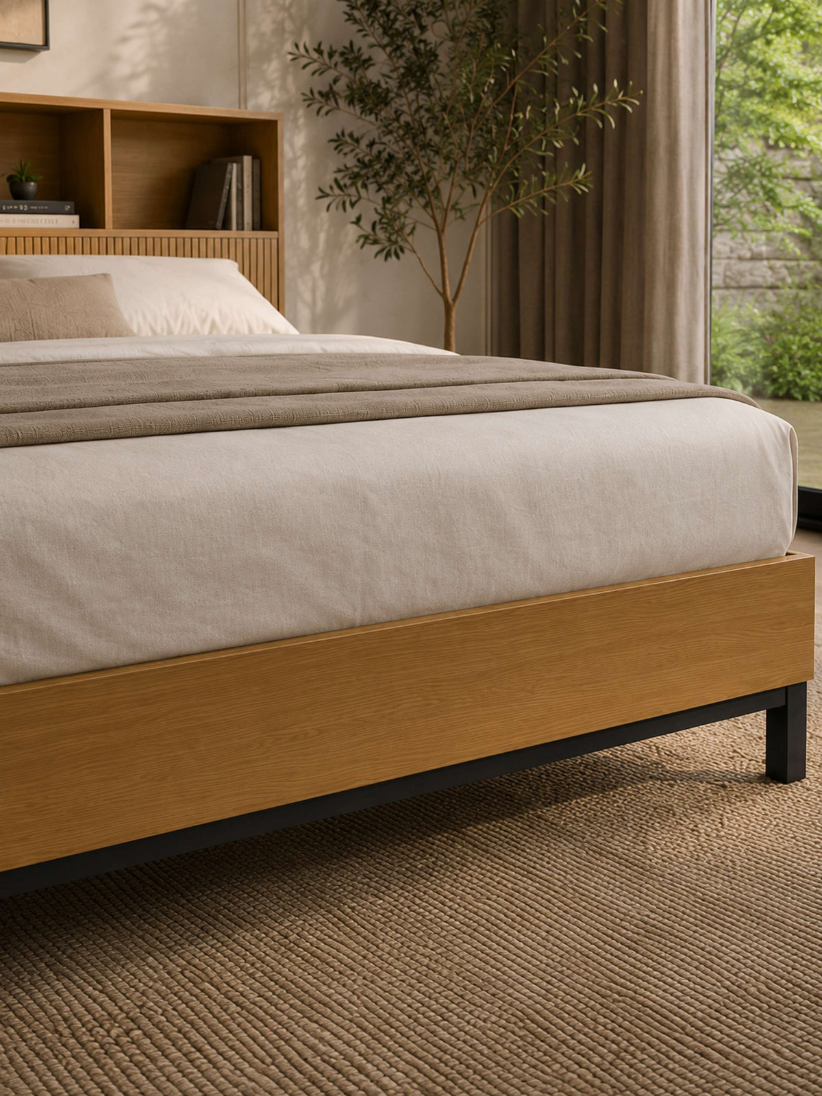 Sia Bookcase Headboard Bed - Light Oak Effect, King