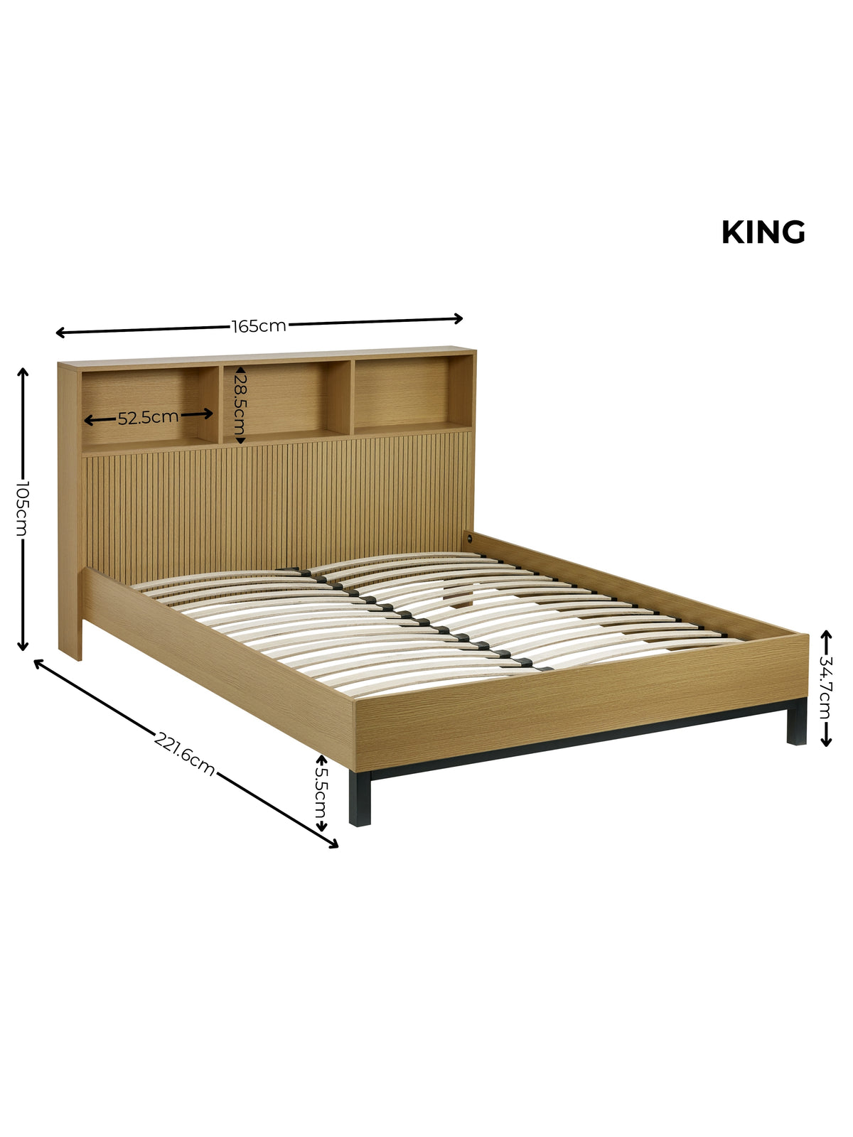 Sia Bookcase Headboard Bed - Light Oak Effect, King