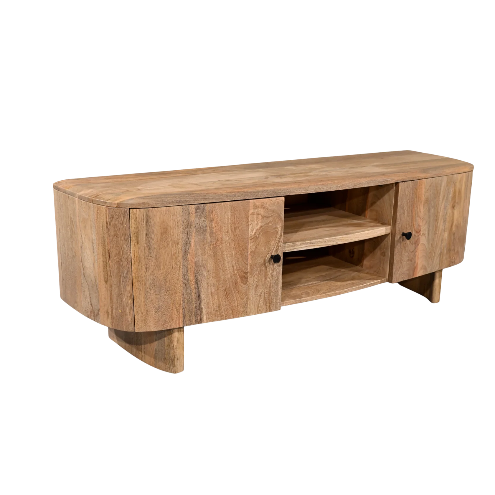 Sindhu 2 Door TV Unit – Solid Mango Wood Natural Finish