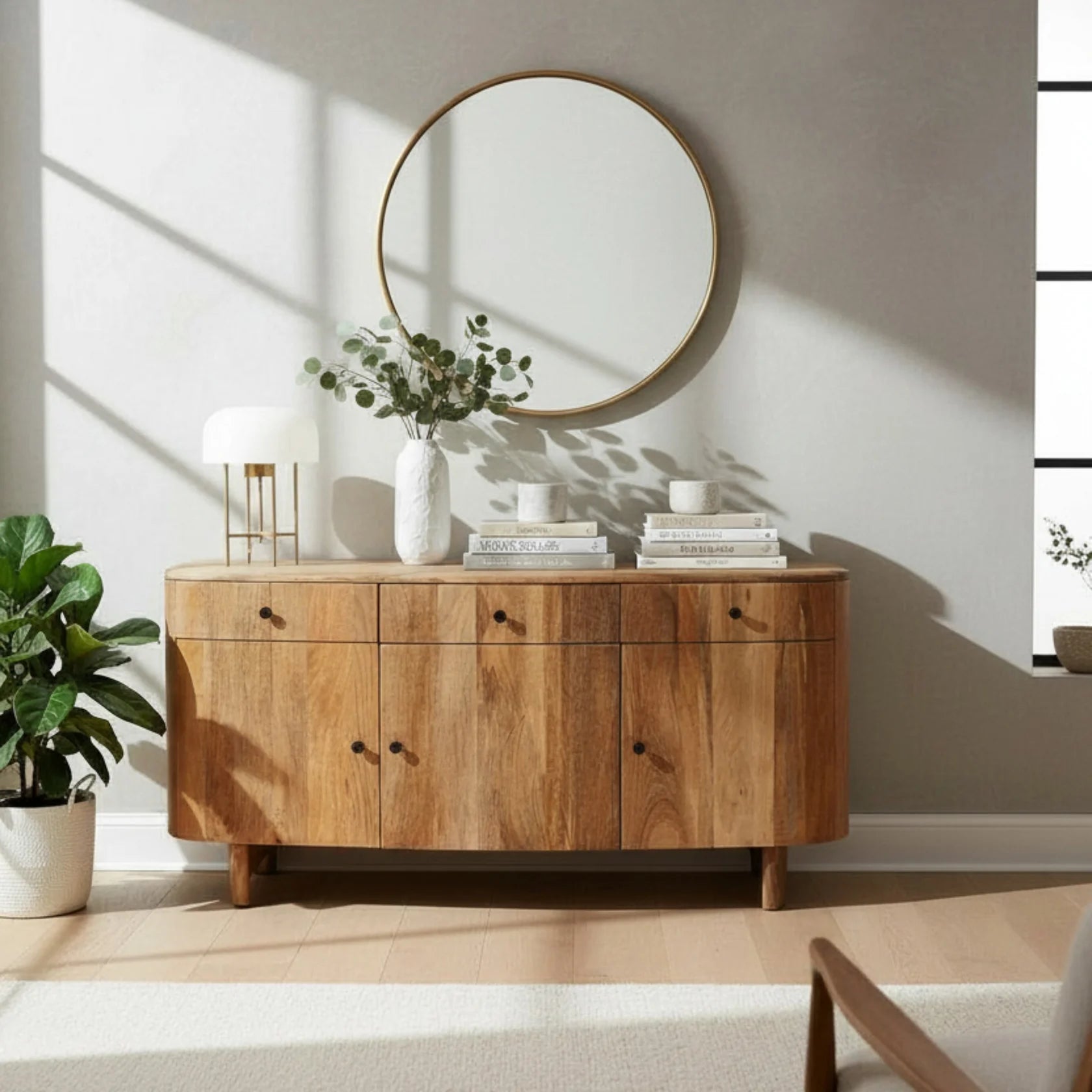 Sindhu 3 Door Sideboard – Solid Mango Wood Natural Finish