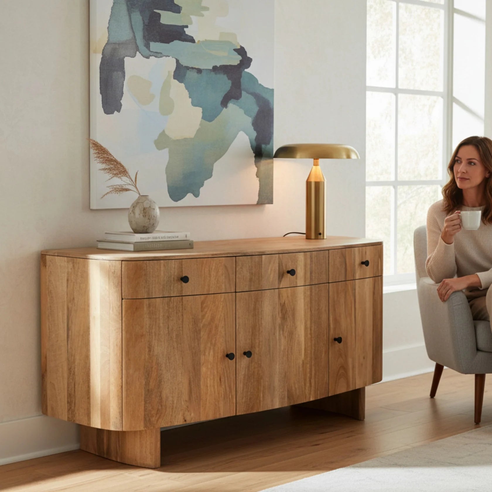 Sindhu 3 Door Sideboard – Solid Mango Wood Natural Finish