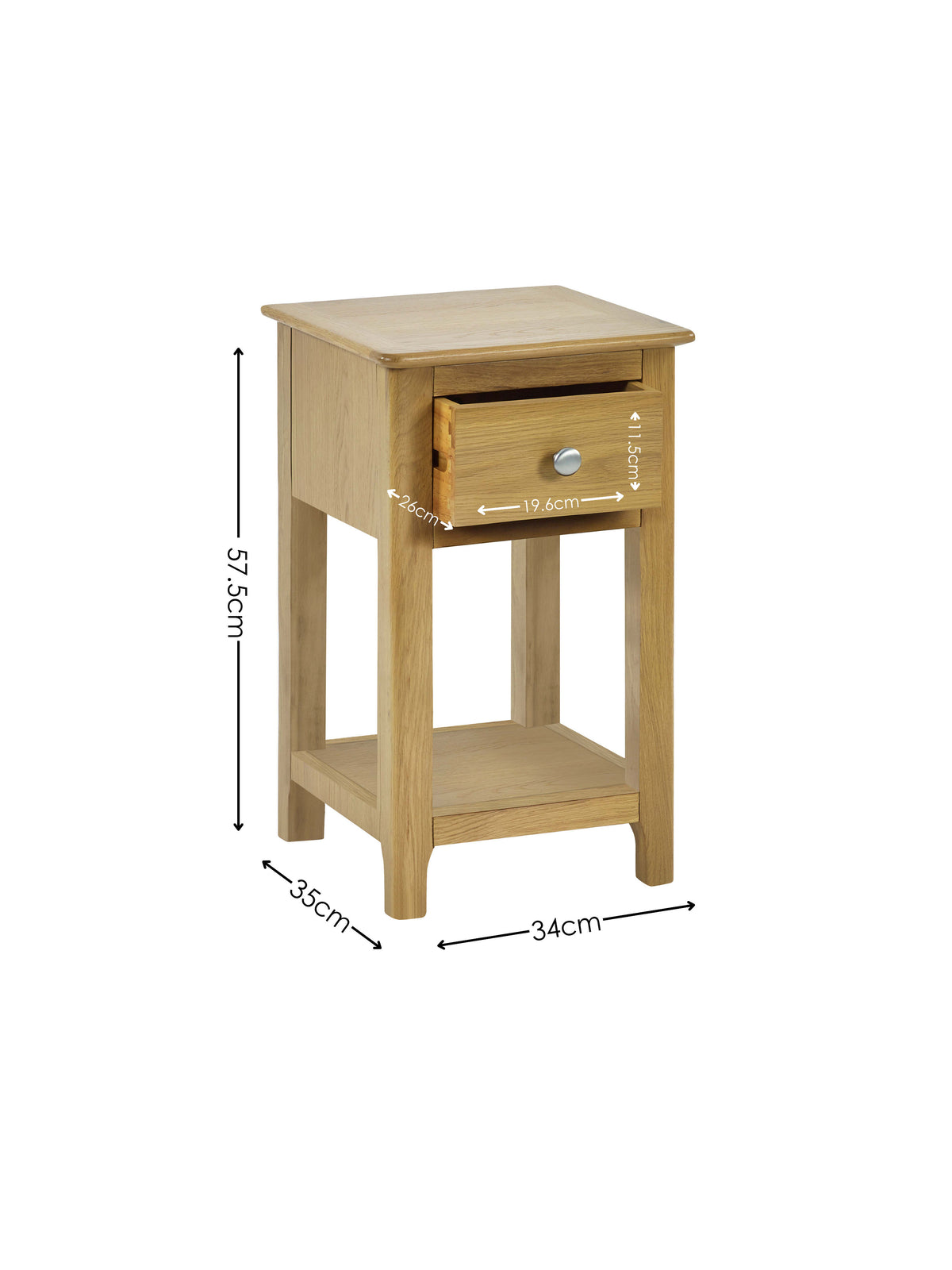 Somerset Oak Compact 1 Drawer Bedside Table with Shelf