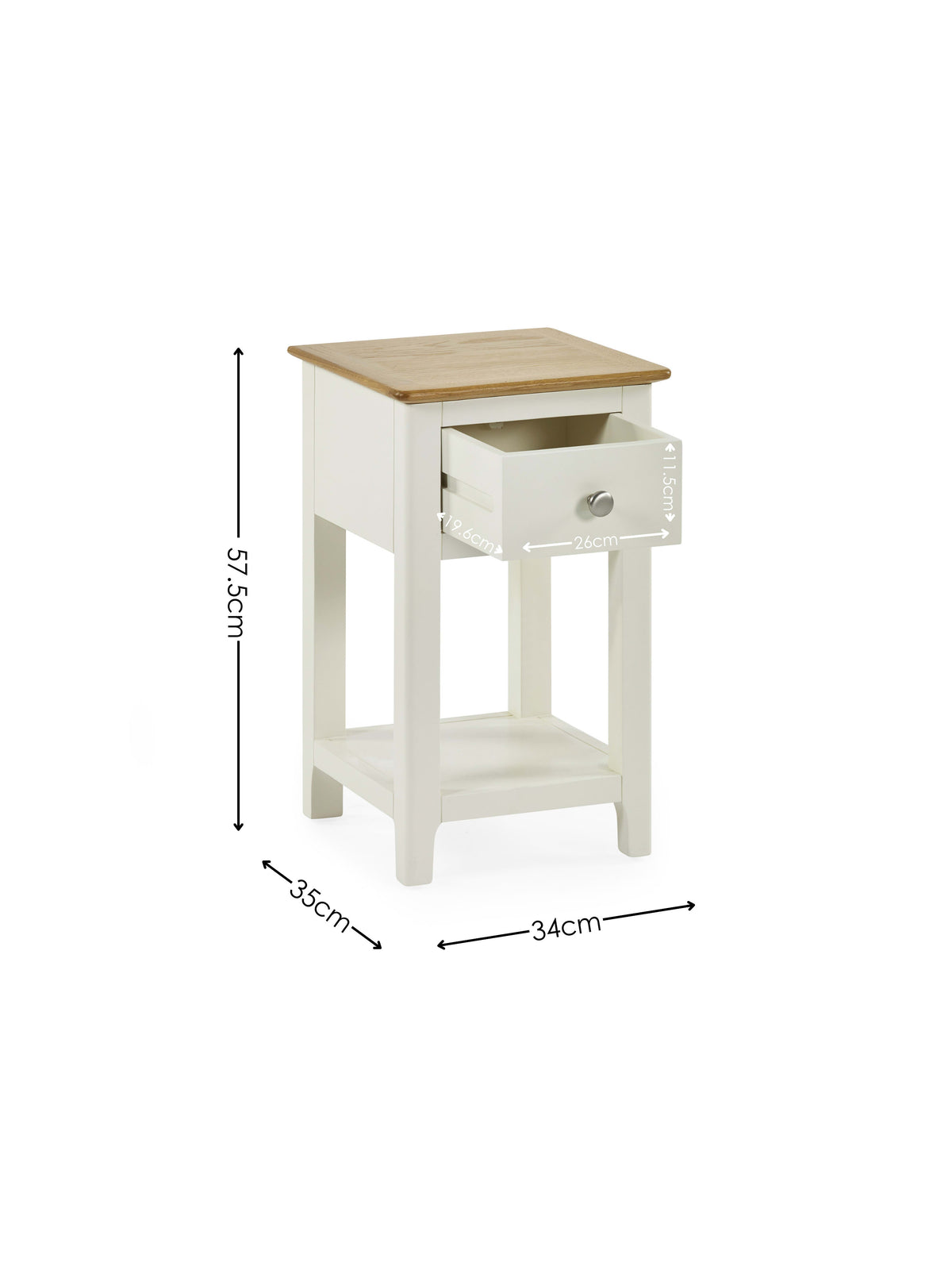 Somerset White and Oak Compact 1 Drawer Bedside Table with Shelf