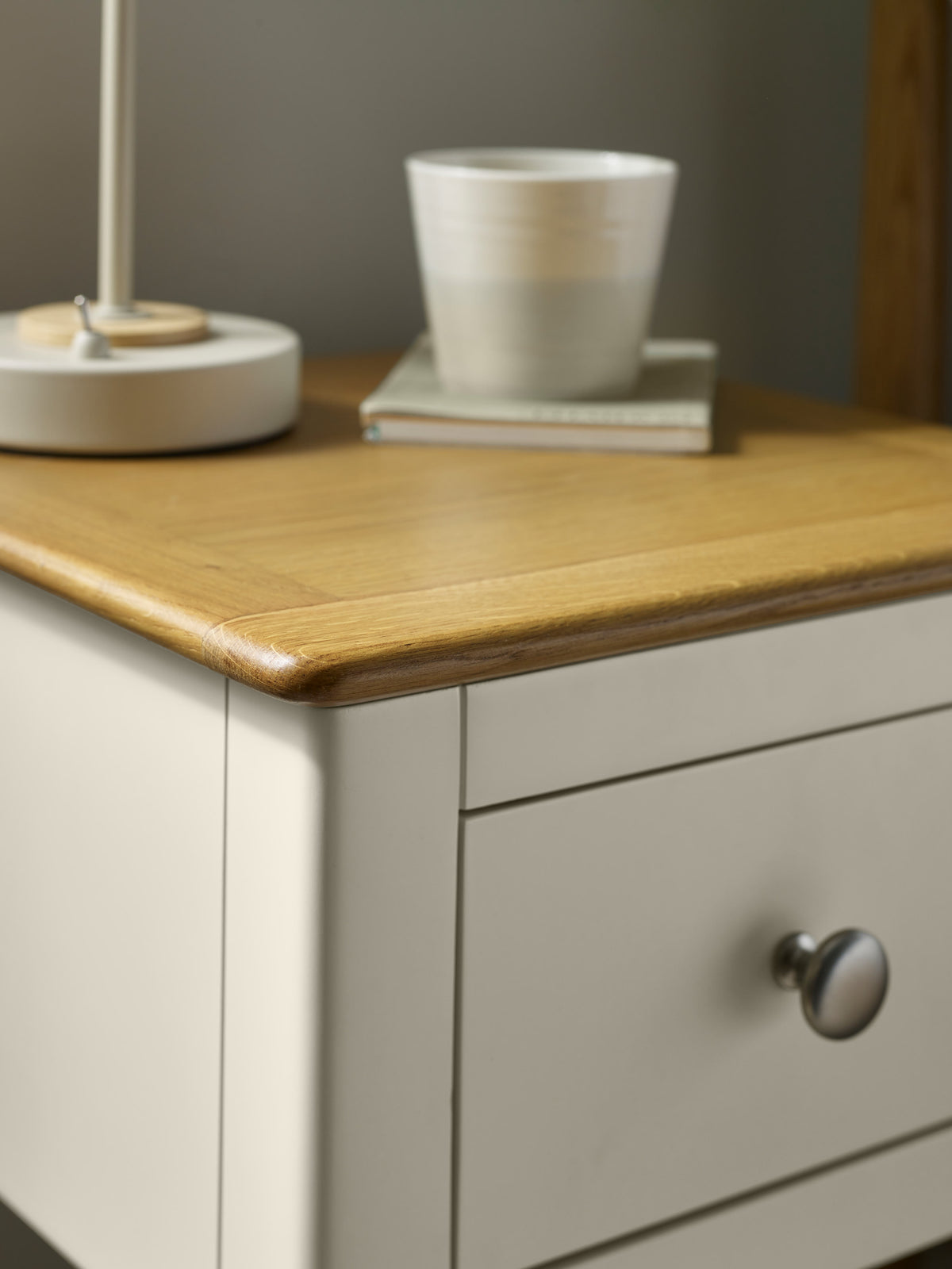 Somerset Truffle Grey and Oak Compact 1 Drawer Bedside Table with Shelf