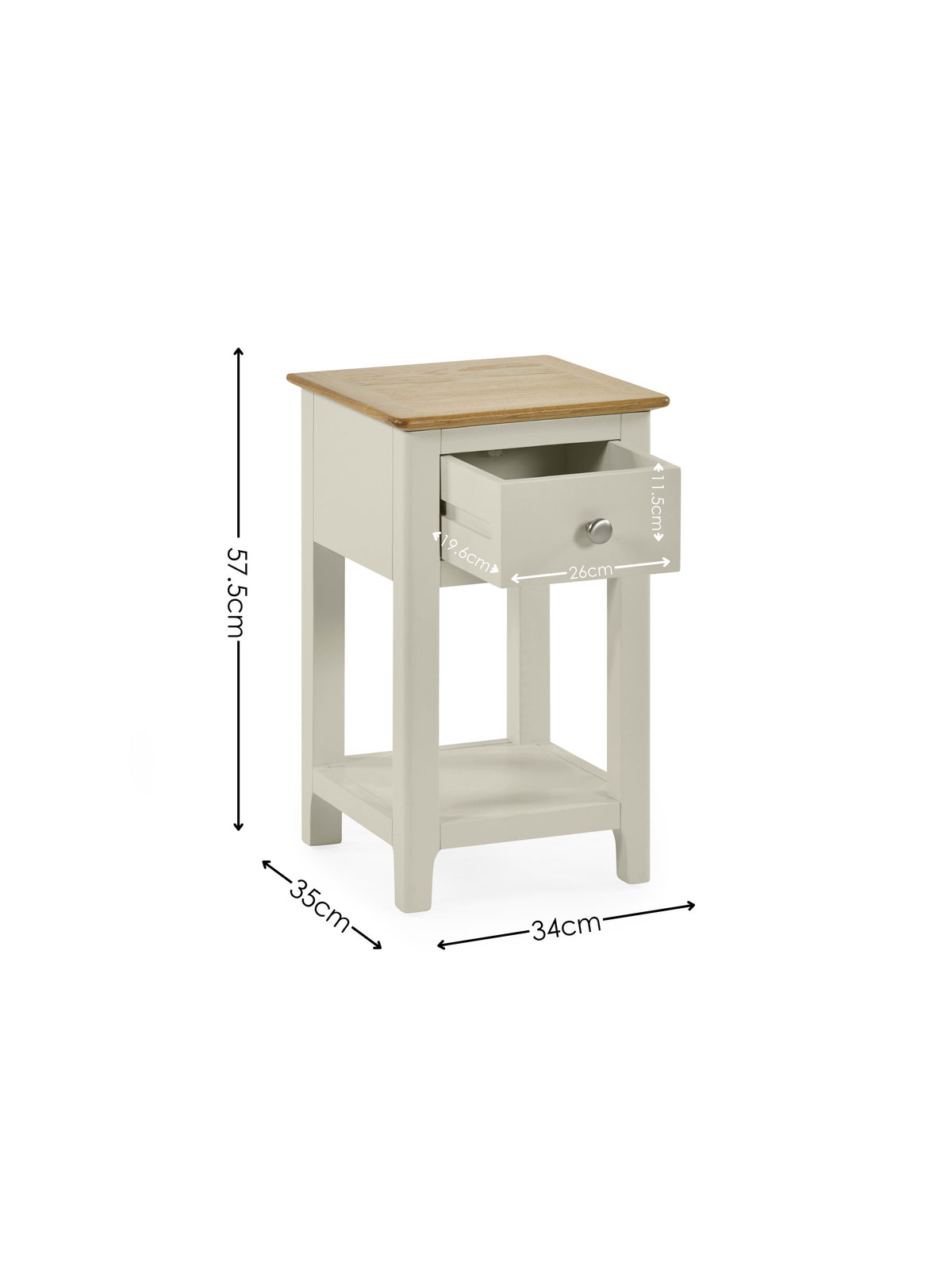 Somerset Truffle Grey and Oak Compact 1 Drawer Bedside Table with Shelf