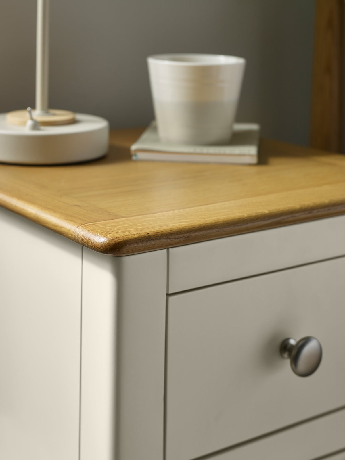 Somerset Truffle Grey and Oak Compact 3 Drawer Bedside Table