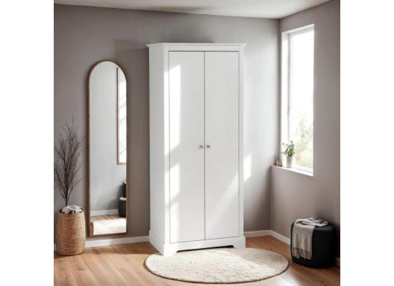 STRATFORD 2 DOOR WARDROBE – White Finish with Internal Hanging Rail 800mm