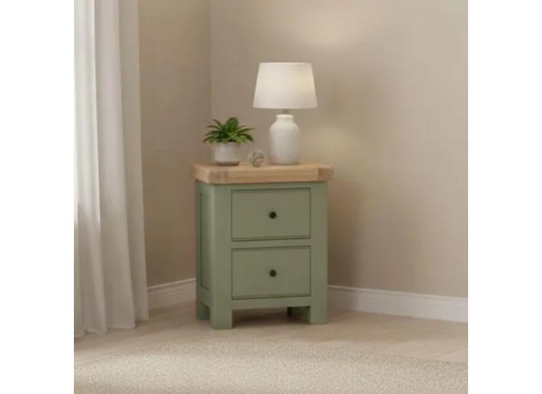 Salcombe Sage Bedside Table with Drawers – Sage Green & Oak Effect