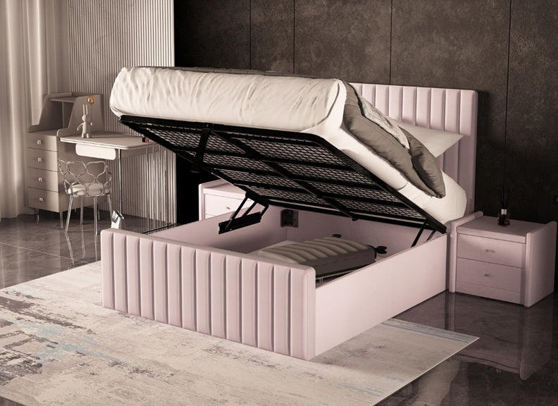 Selina Fabric Storage Bed - open