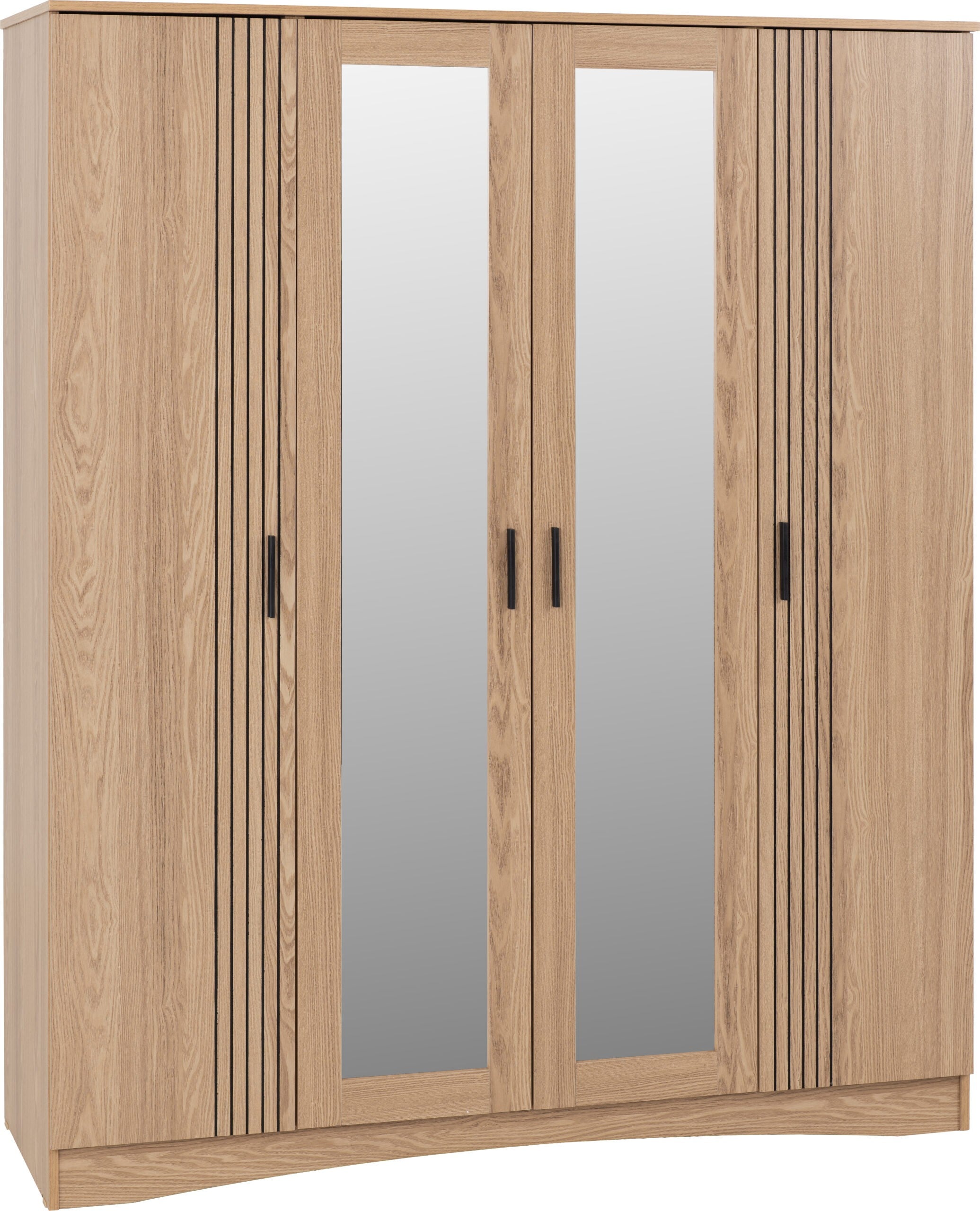 Tessa 4 Door Mirrored Wardrobe - Natural Oak Effect