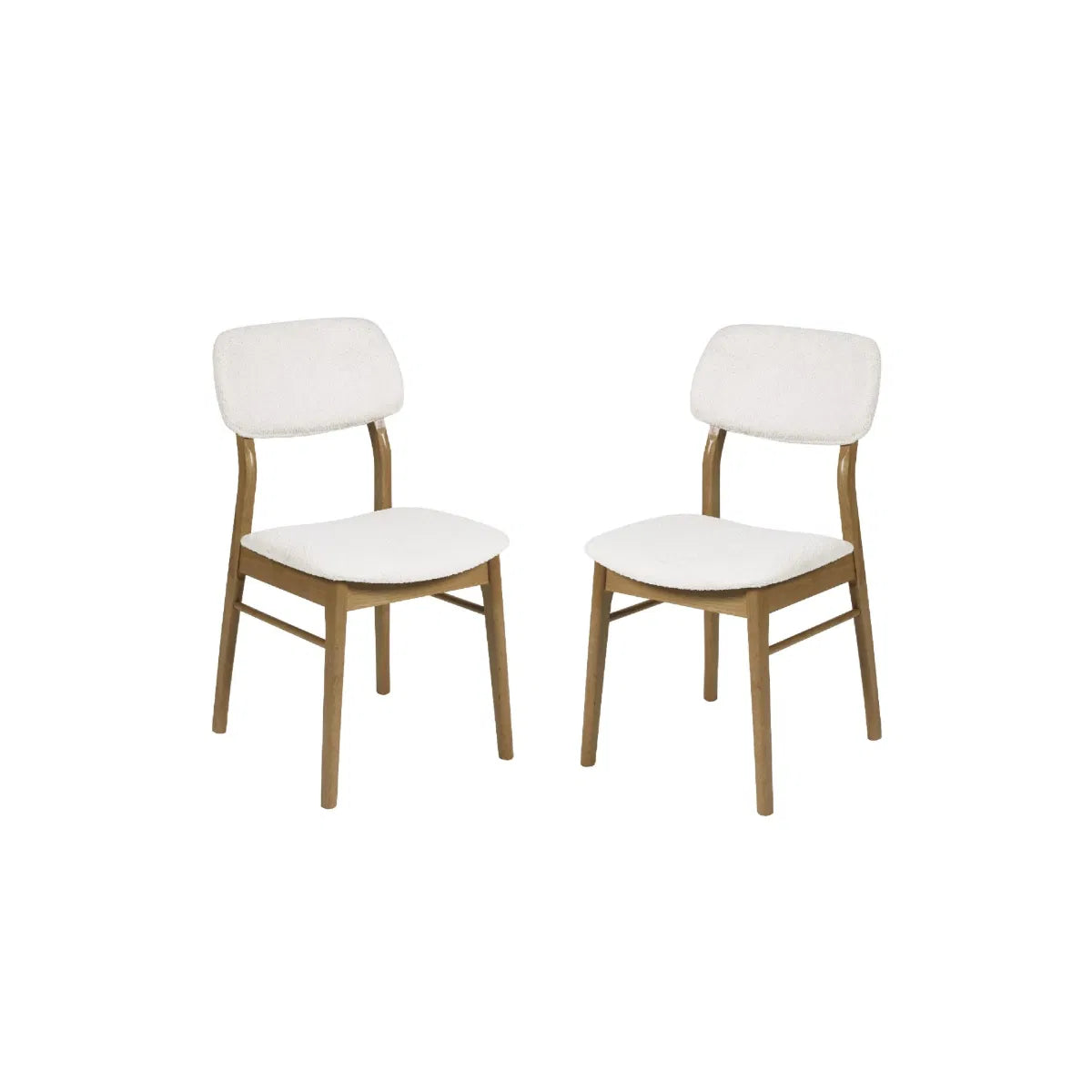 Theia Set of 2 Dining Chairs – White Boucle Upholstered with Oak Legs