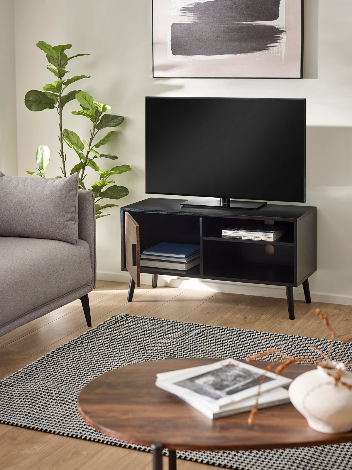 Trent Walnut and Black Small TV Stand Up to 43"