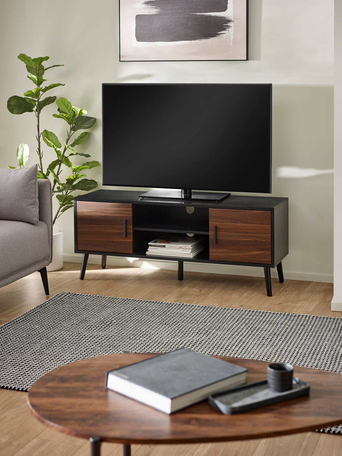 Trent Walnut and Black Large TV Stand Up to 55"