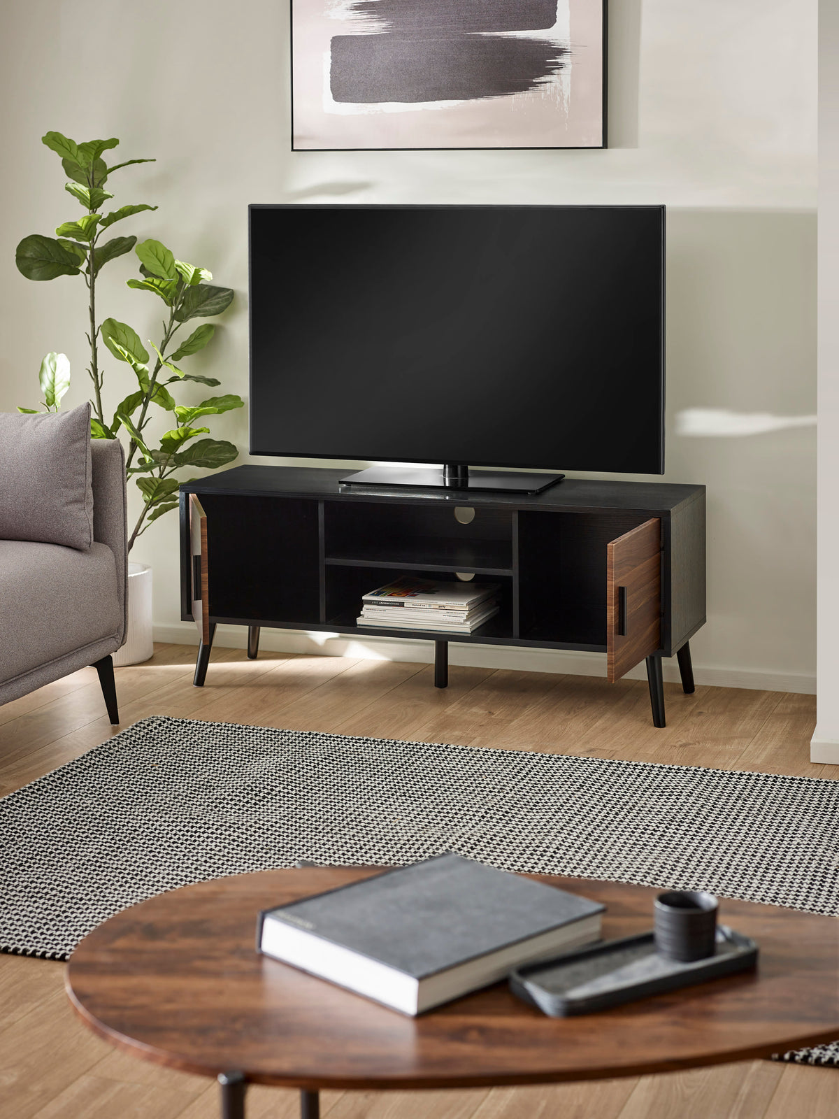 Trent Walnut and Black Large TV Stand Up to 55"