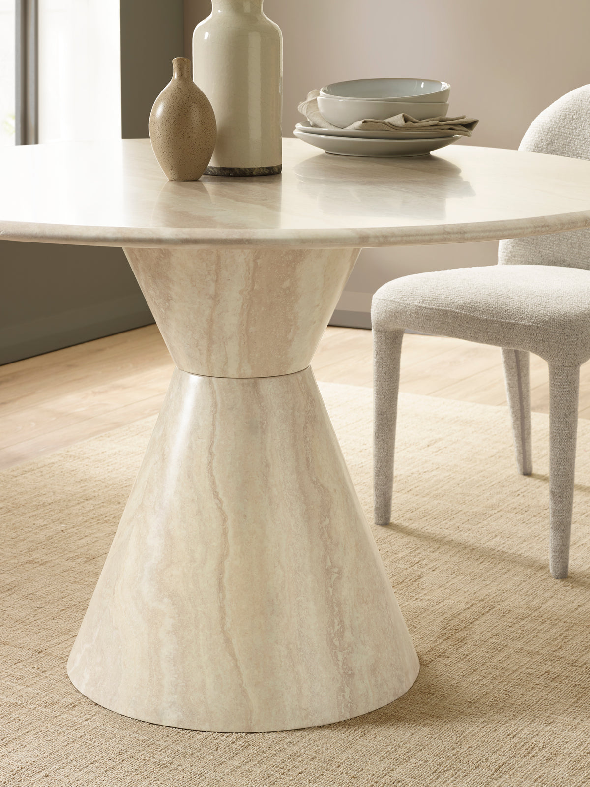 Verona 120cm Round Pedestal 4 Seater Dining Table - Cream Marble Effect