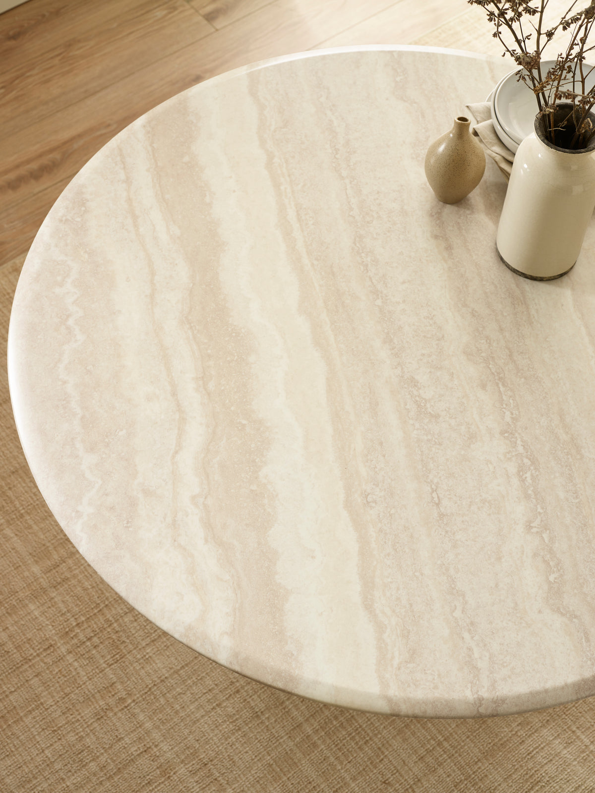 Verona 120cm Round Pedestal 4 Seater Dining Table - Cream Marble Effect