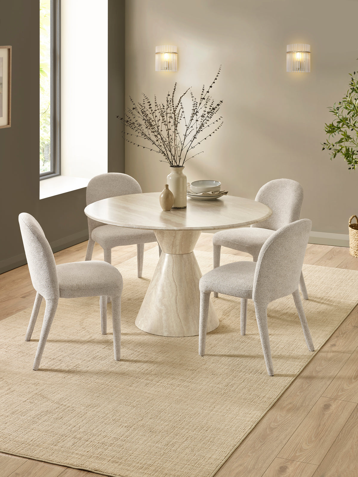 Verona 120cm Round Pedestal 4 Seater Dining Table - Cream Marble Effect
