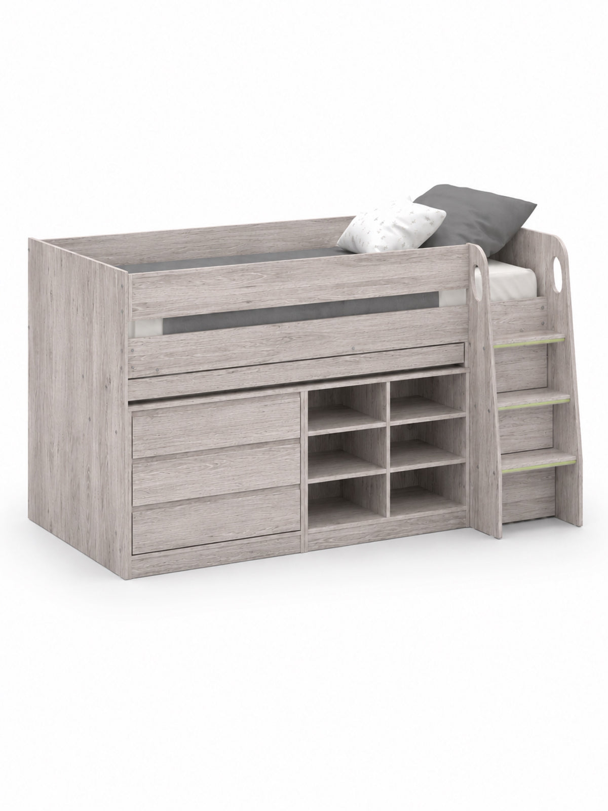Vespa Mid Sleeper Bed with Pull-Out Desk & Storage - Grey Oak Effect, Single