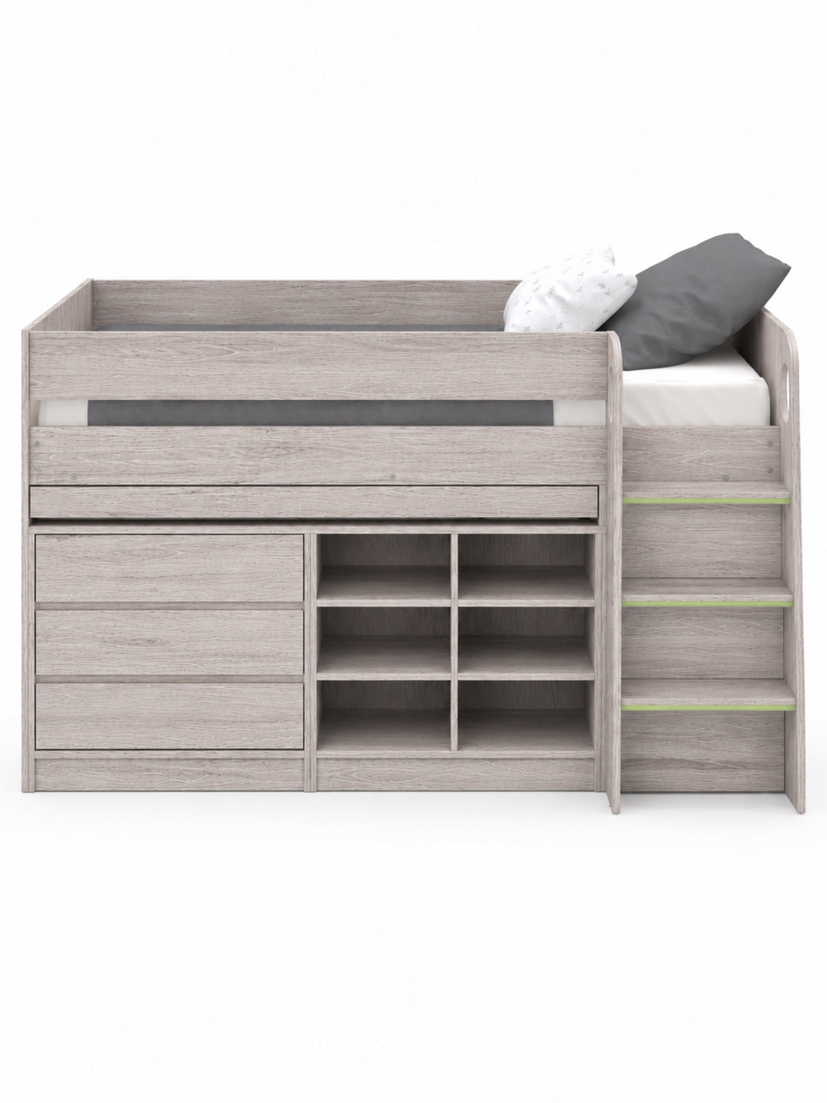 Vespa Mid Sleeper Bed with Pull-Out Desk & Storage - Grey Oak Effect, Single