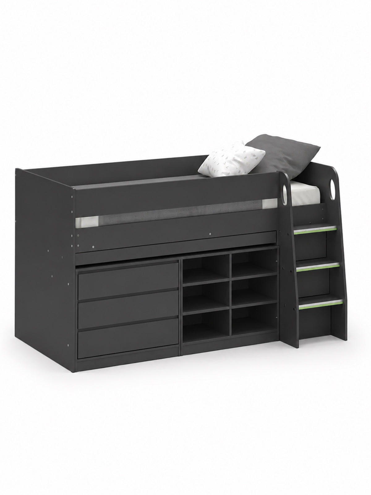 Vespa Mid Sleeper Bed with Pull-Out Desk & Storage - Anthracite, Single