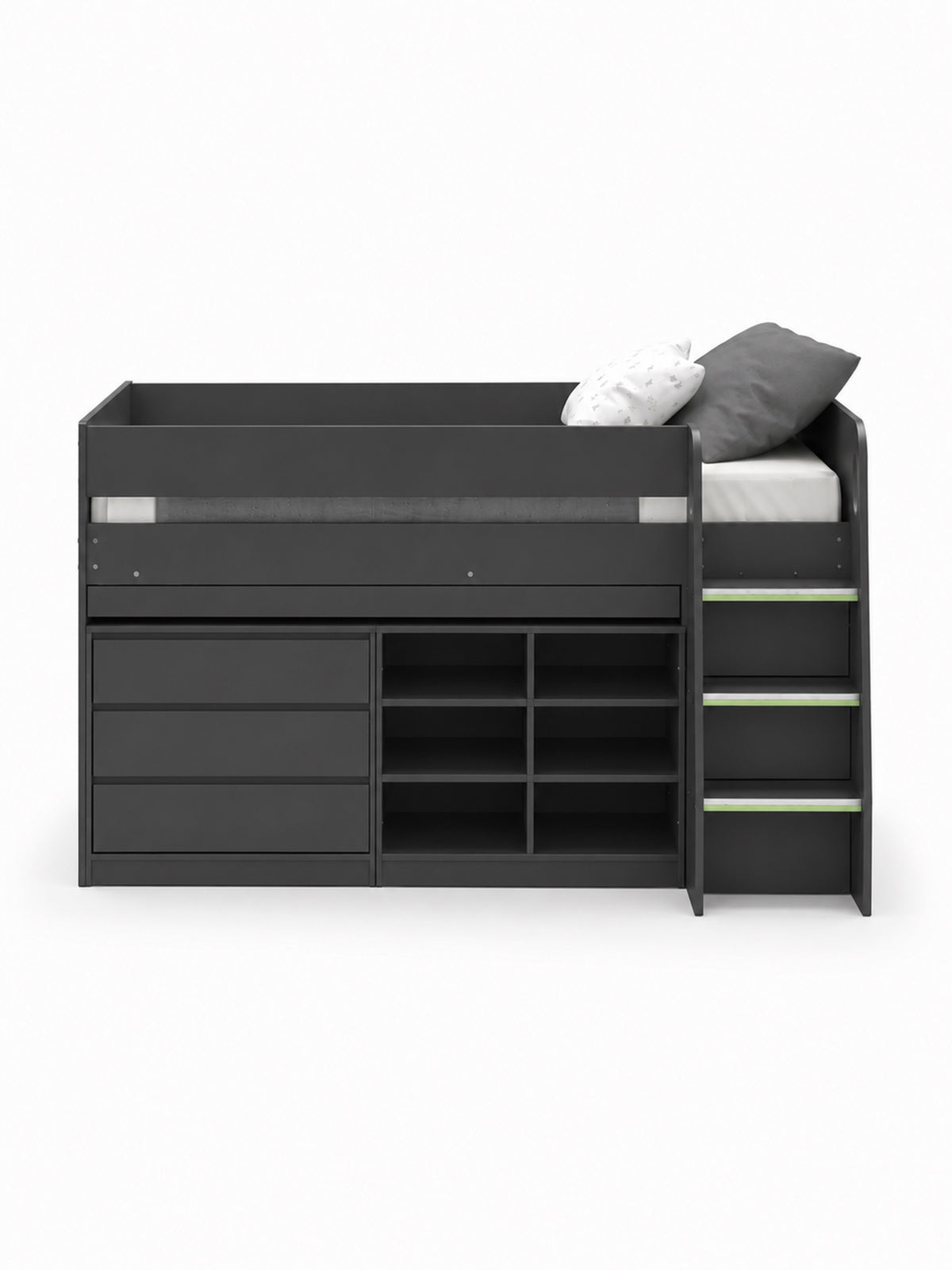 Vespa Mid Sleeper Bed with Pull-Out Desk & Storage - Anthracite, Single