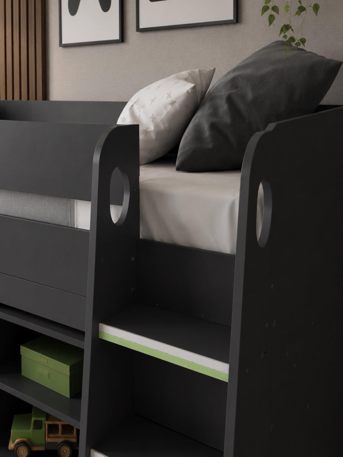 Vespa Mid Sleeper Bed with Pull-Out Desk & Storage - Anthracite, Single