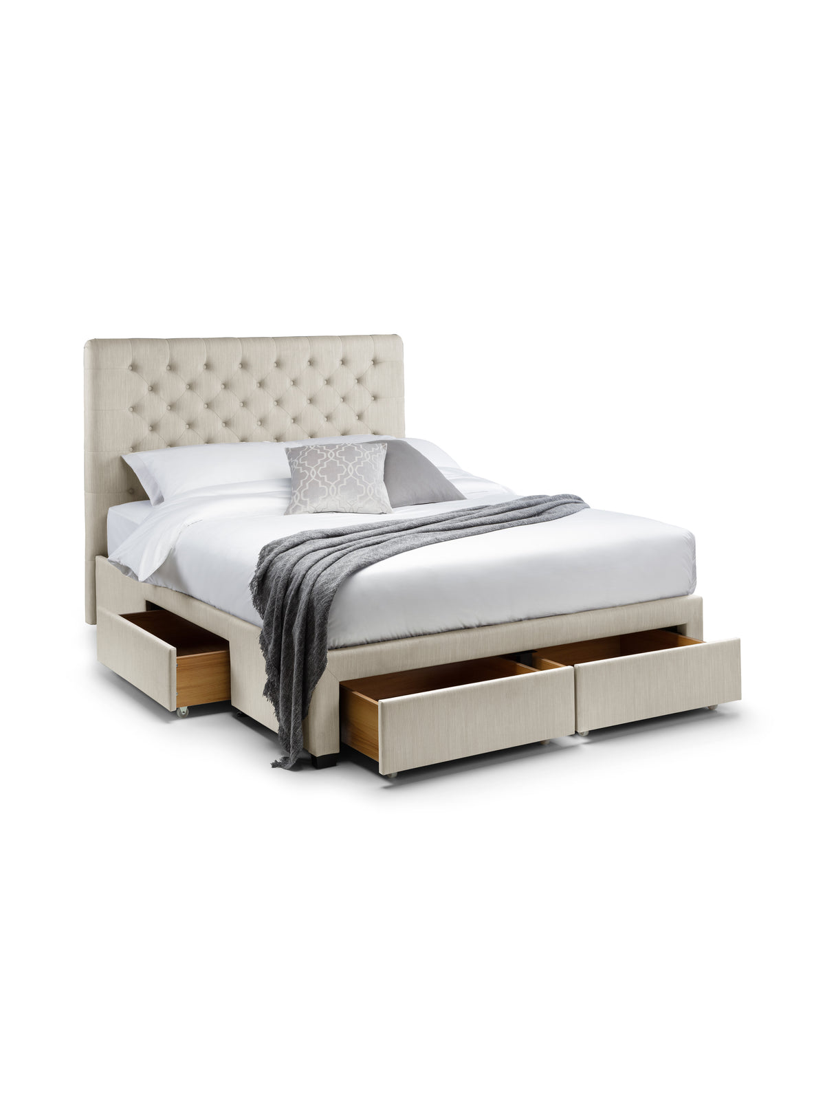 Wilton Upholstered 4 Drawer Storage Bed Frame - Oatmeal Linen, Double