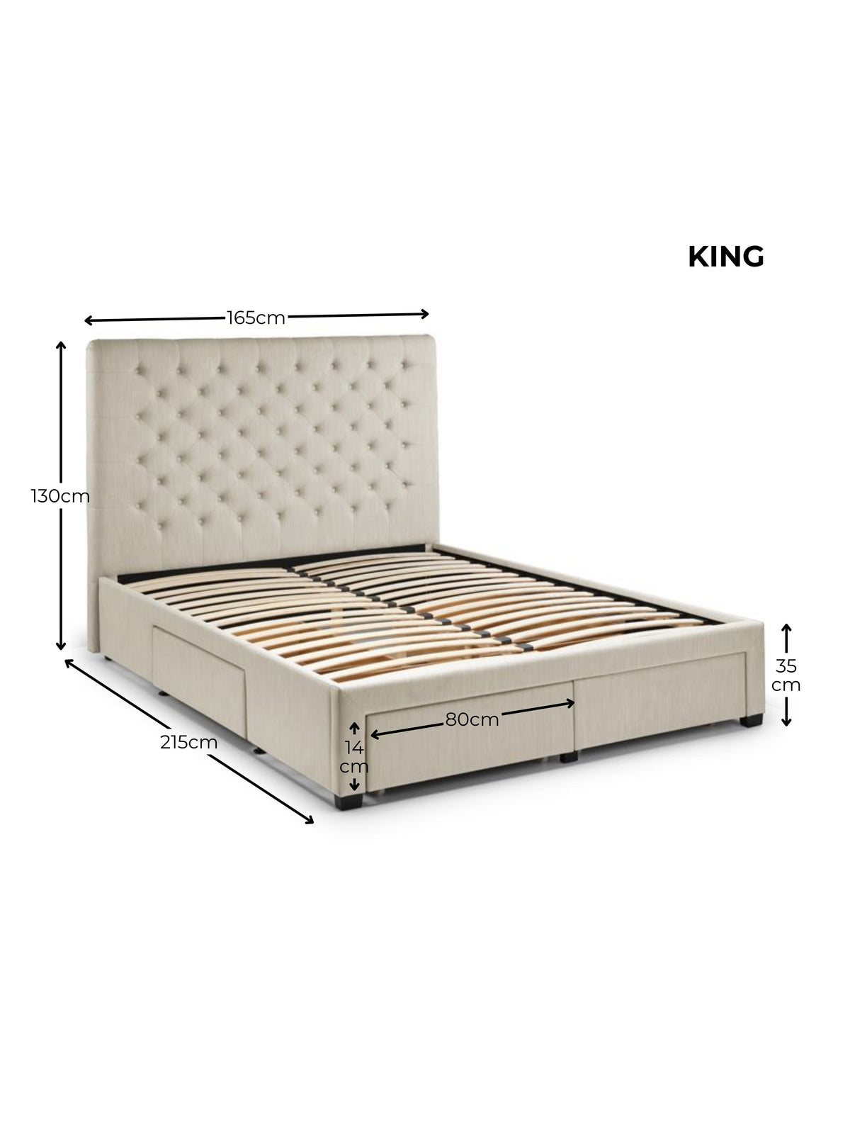 Wilton Upholstered 4 Drawer Storage Bed Frame - Oatmeal Linen, King