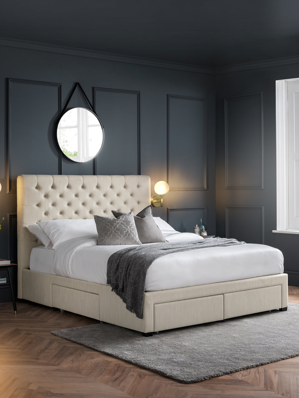Wilton Upholstered 4 Drawer Storage Bed Frame - Oatmeal Linen, Super King