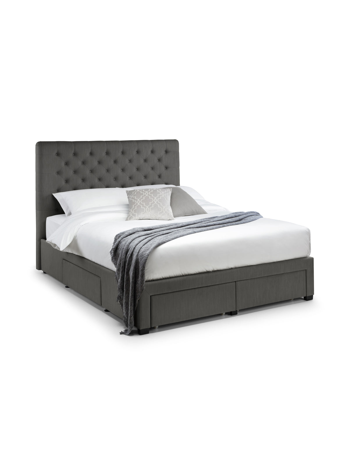 Wilton Upholstered 4 Drawer Storage Bed Frame - Dark Grey Linen, Double