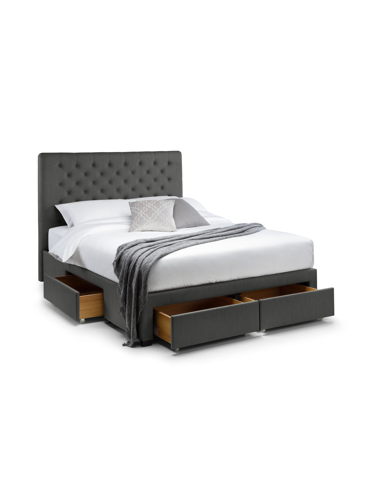 Wilton Upholstered 4 Drawer Storage Bed Frame - Dark Grey Linen, King