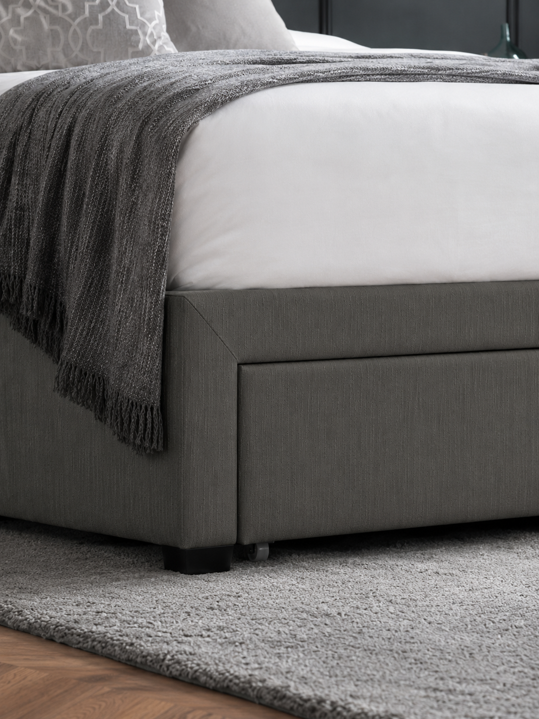 Wilton Upholstered 4 Drawer Storage Bed Frame - Dark Grey Linen, King