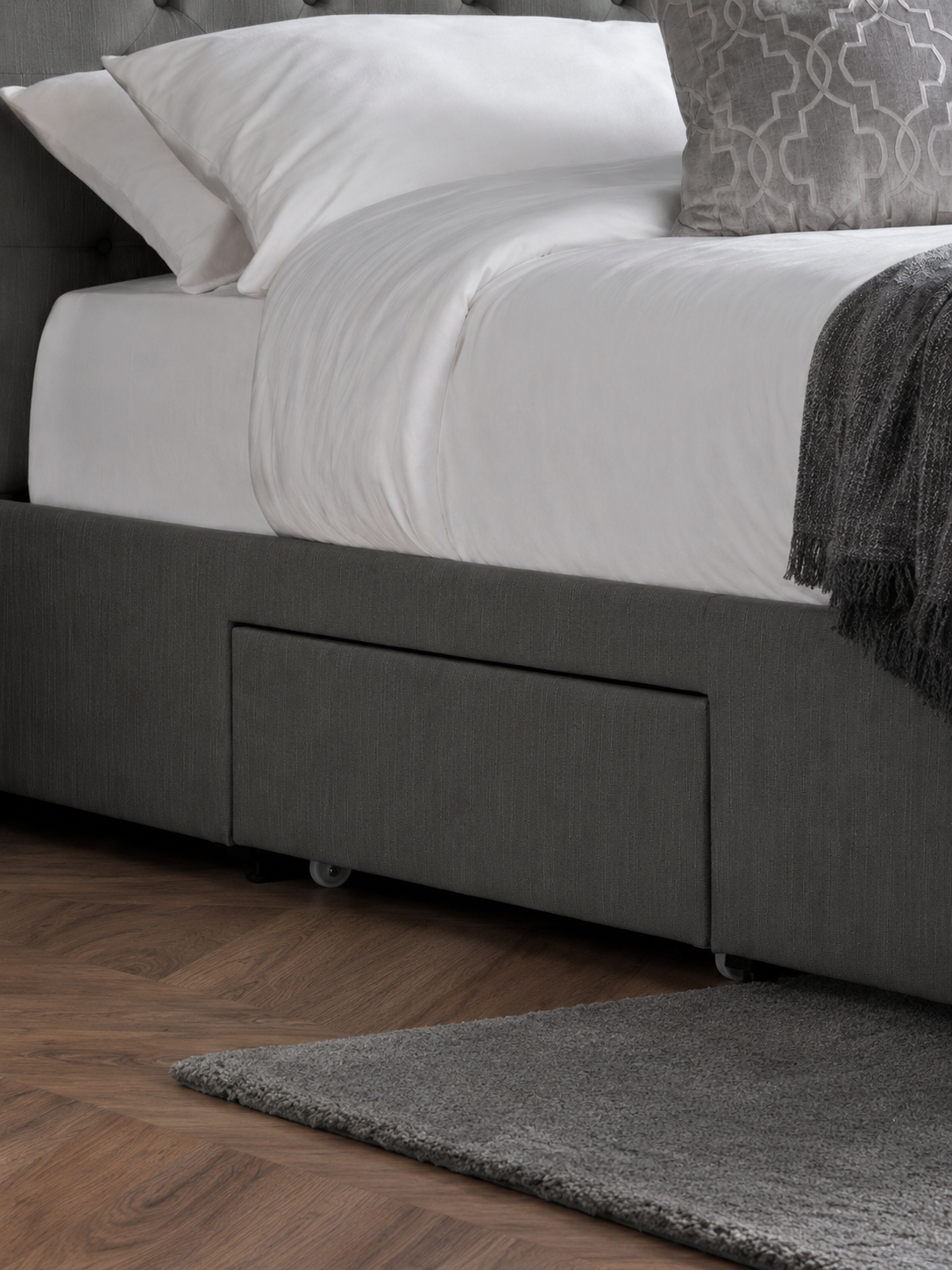 Wilton Upholstered 4 Drawer Storage Bed Frame - Dark Grey Linen, Super King