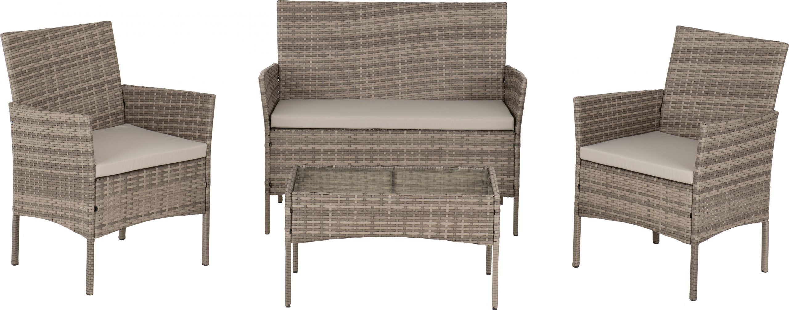 Willow 4 Piece Garden Set Grey Rattan/Grey Fabric/Clear Glass