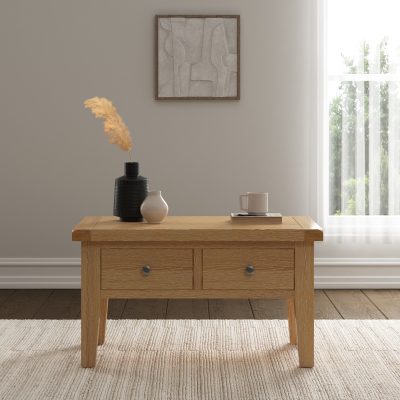 WINDSOR 2 DRAWER COFFEE TABLE - NATURAL OAK