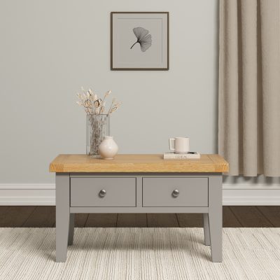WINDSOR 2 DRAWER COFFEE TABLE - PEBBLE GREY/OAK