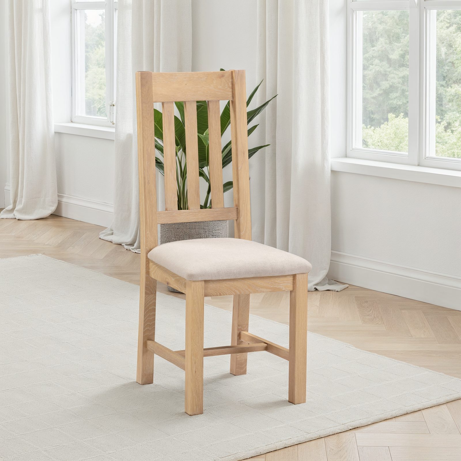 Windsor Slatted Chair (Box of 2) Natural Oak/Oat Fabric